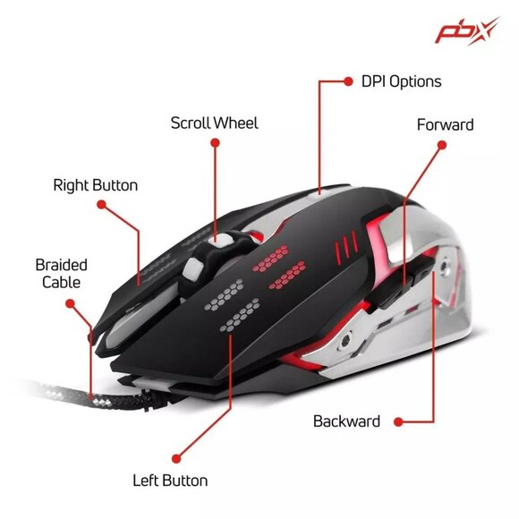 Gladiator Wired Precision Gaming Mouse *LED Backlight* Geared Up 6 Buttons! New - Picture 3 of 8